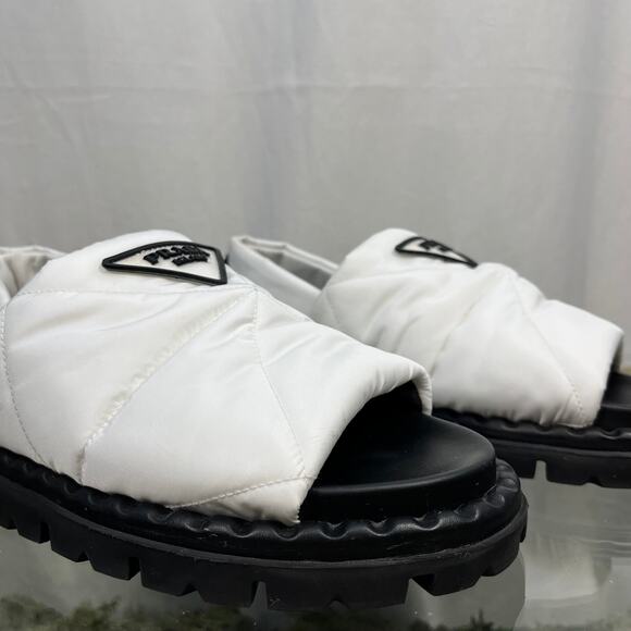 PRADA Padded Nylon White Slingback Sandals SZ 37.5 - Picture 4 of 11